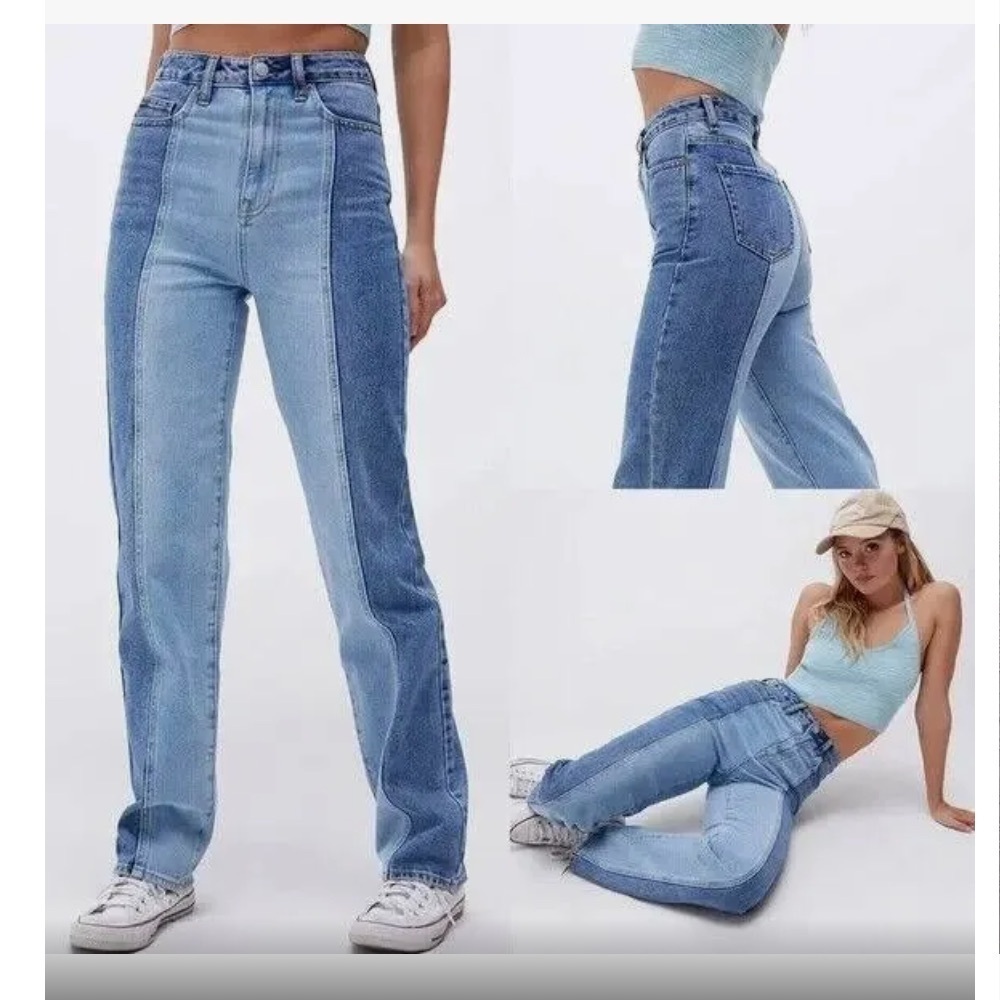 PacSun 90’s Colorblock Two-Tone High Rise Straight Leg Jeans